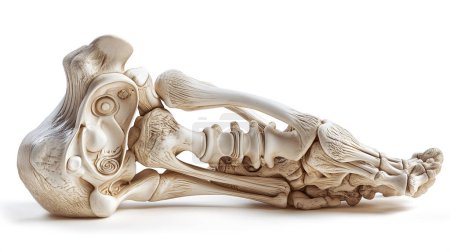 Téléchargez les photos : Une interprétation artistique très détaillée d'un squelette humain couché sur le côté, dans un style sculpté et orné sur un fond blanc. - en image libre de droit