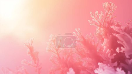 Estructuras suaves de color rosa coral resaltadas por una luz brillante y etérea, creando una atmósfera delicada y soñadora.