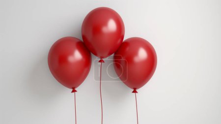 Three vibrant red balloons with reflective surfaces, floating against a plain white background.