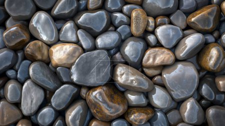 Smooth, polished river stones in shades of grey and brown, creating a natural, textured pattern.