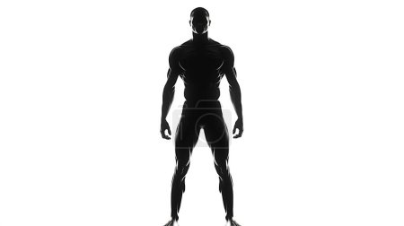 Silhouette of a muscular man standing confidently against a white background.