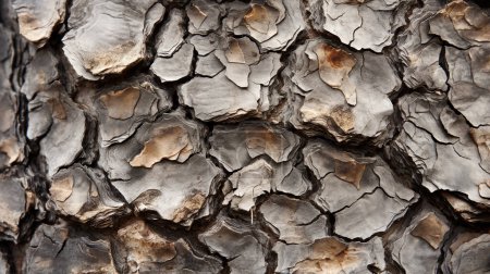 Primer plano de corteza de árbol texturizada con capas, secciones escamosas. Los tonos terrosos de la corteza y los patrones intrincados resaltan la belleza natural y la rugosidad del árbol.