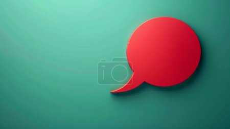 A large red speech bubble against a green background, symbolizing communication, dialogue, or conversation in a minimalistic style.