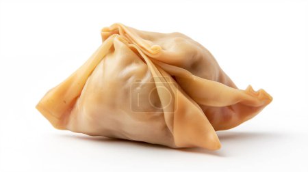 Photo for A neatly folded cheesecloth or dumpling with smooth, beige folds, creating an artistic presentation on a white background. - Royalty Free Image