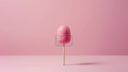 Minimalistic pink popsicle against a matching pink background, emphasizing simplicity and monochrome aesthetics.