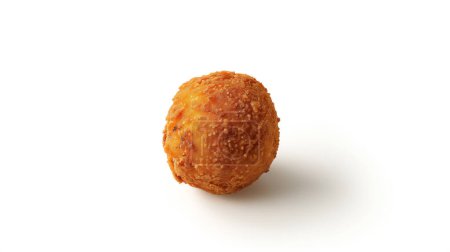 A single crispy fried ball on a white background.