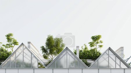 Green rooftops with trees on top of modern buildings, symbolizing urban sustainability and eco-friendly architecture.