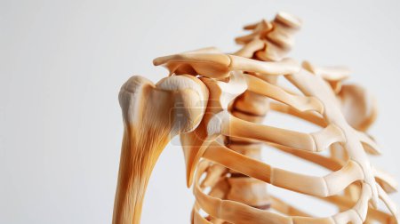 Close-up of a human shoulder and rib cage bones, highlighting anatomical details.