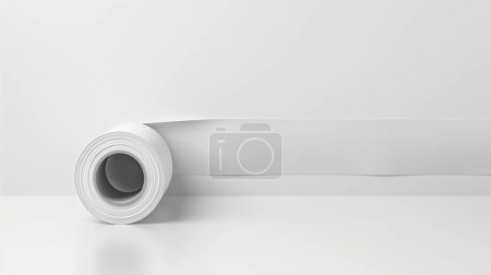 A roll of white paper partially unrolled on a white surface.
