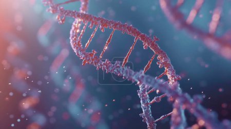 Photo for Close-up of a DNA double helix with pink and blue hues, showcasing the molecular structure and genetic strands. - Royalty Free Image