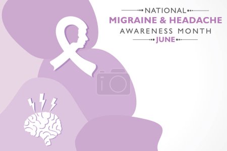 Vektorillustration des nationalen Migräne- und Kopfschmerz-Bewusstseinsmonats Awareness Month, der jedes Jahr im Juni beobachtet wird. es ist eine wiederkehrende Art von Kopfschmerzen, die mittelschwere bis schwere Schmerzen verursachen kann.
