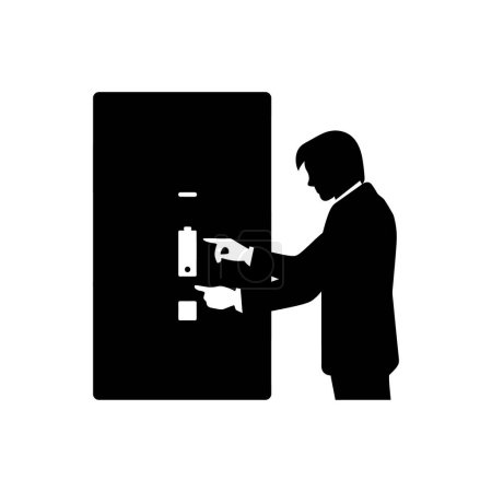 Illustration for Man switching off fusebox icon isolated on white background - Royalty Free Image