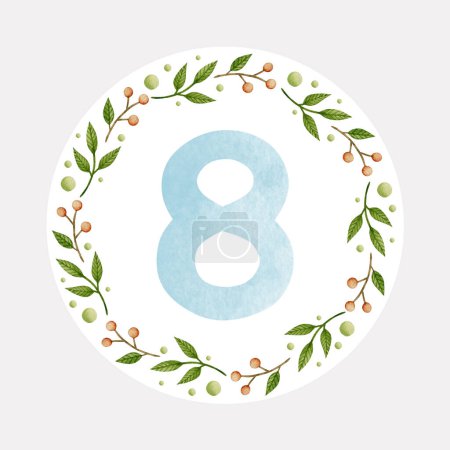 Foto de Hito mensual del bebé, azul número 8 ilustración de acuarela. - Imagen libre de derechos