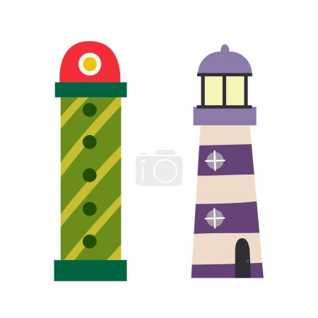 Illustration for Lighthouses set, vector illustration in cute flat design. - Royalty Free Image