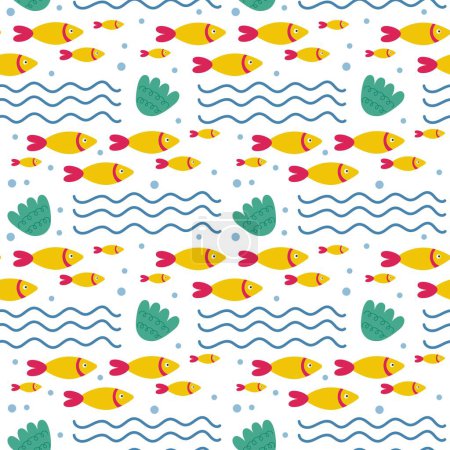 Illustration for Seamless pattern with fish abstract elements. Vector background with a marine theme. - Royalty Free Image