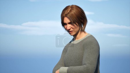 3D rendering of an angry woman in a wool sweater.