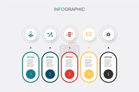 Illustration for Manager, Strategy, Action Plan, Project Planning, brainstorming icons Infographic design template. Creative concept with 5 steps - Royalty Free Image