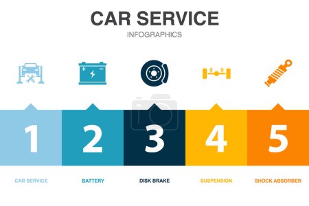 Illustration for Car service icons Infographic design template. Creative concept with 5 options - Royalty Free Image