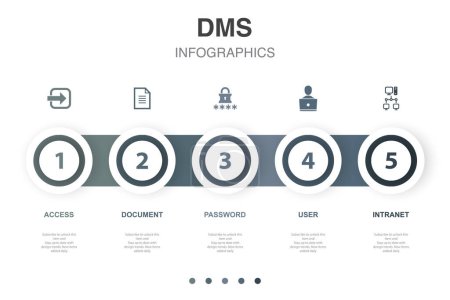 Ilustración de Access, document, password, user, intranet, icons Infographic design layout template. Creative presentation concept with 5 options - Imagen libre de derechos