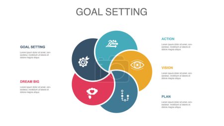 Téléchargez les photos : Goal setting, dream big, action, vision, plan, icons Infographic design layout template. Creative presentation concept with 5 options - en image libre de droit
