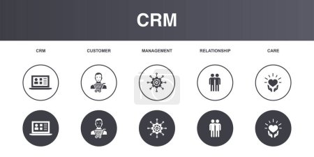 Téléchargez les photos : CRM, customer, management, relationship, care, icons set design template. Creative concept icons set 5 elements design - en image libre de droit
