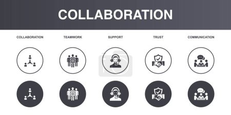 Téléchargez les photos : Collaboration, teamwork, support, trust, communication, icons set design template. Creative concept icons set 5 elements design - en image libre de droit
