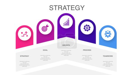 Téléchargez les photos : Strategy, goal, growth, process, teamwork, icons Infographic design layout template. Creative presentation concept with 5 options - en image libre de droit