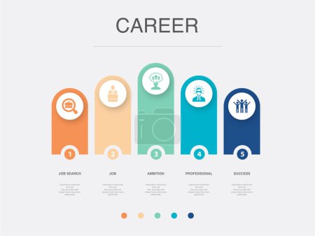 Téléchargez les photos : Job search, job, ambition, professional, success, icons Infographic design layout template. Creative presentation concept with 5 options - en image libre de droit