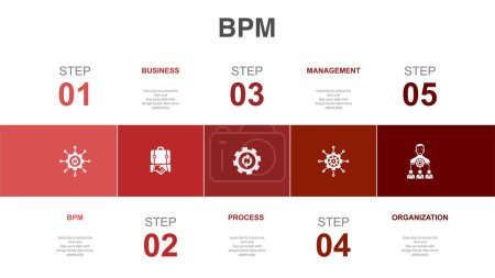 Téléchargez les photos : BPM, business, process, management, organization, icons Infographic design layout template. Creative presentation concept with 5 options - en image libre de droit