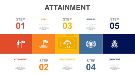 Téléchargez les photos : Attainment, goal, performance, reward, objective, icons Infographic design layout template. Creative presentation concept with 5 options - en image libre de droit
