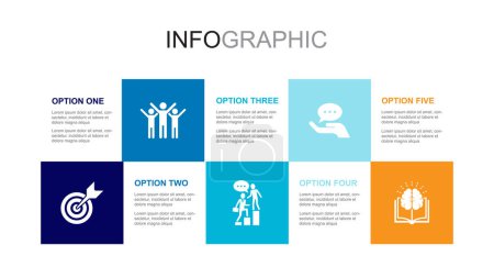 Téléchargez les photos : Goal, success, mentor, advice, knowledge, icons Infographic design layout template. Creative presentation concept with 5 options - en image libre de droit