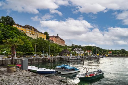 Harbor of Meersburg with view to the Staatsweingut (state winery), Lake Constance, Baden-Wuerttemberg, Germany