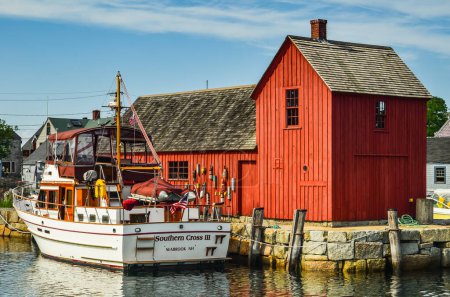 Photo for Rockport, Massachusetts, USA - August 21, 2012. Famous red fishing shack Motif Number 1 in the harbor of Rockport, a small coastal town in the U.S. state of Massachusetts, at the tip of the Cape Ann Peninsula in Essex County - Royalty Free Image
