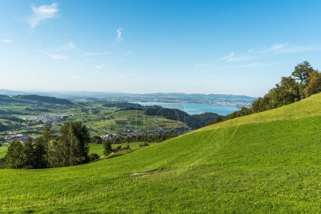 Landscape near Kuessnacht with view to Lake Zug (Zugersee), Canton of Schwyz, Switzerland