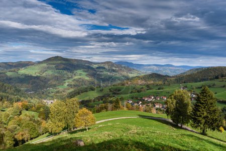 Photo for View into the Wiesental in the Black Forest with Feldberg in the background, Zell im Wiesental, Baden-Wuerttemberg, Germany - Royalty Free Image