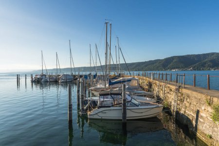 Marina and old pier in Bodman-Ludwigshafen on Lake Constance, Baden-Wuerttemberg, Germany