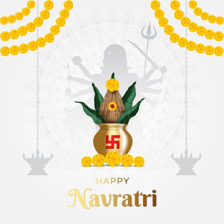 Feliz Navratri deseos, concepto de arte de Navratri, ilustración de 9 avatares de la diosa Durga