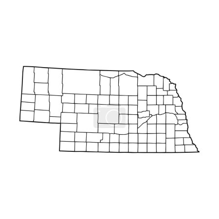 Téléchargez les illustrations : Carte du fond blanc du Nebraska. USA état, carte vectorielle avec contour. - en licence libre de droit