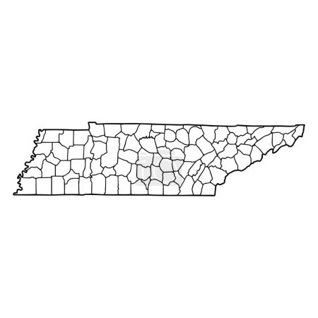 Téléchargez les illustrations : Carte de fond du Tennessee fond blanc. USA état, carte vectorielle avec contour. - en licence libre de droit