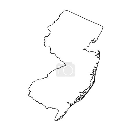 Téléchargez les illustrations : Plan du New Jersey fond blanc. USA état, carte vectorielle avec contour. - en licence libre de droit