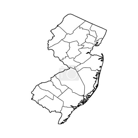 Téléchargez les illustrations : Plan du New Jersey fond blanc. USA état, carte vectorielle avec contour. - en licence libre de droit