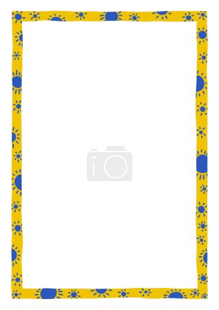 Frame in A4 format, yellow and blue sun ornamentation. Template for photo, portrait,  invitations and greeting cards.