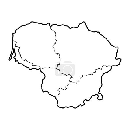 Mapa esquemático de Lituania con regiones étnicas de origen blanco. Mapa vectorial con contorno.