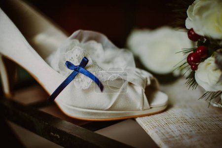 Photo for White wedding shoes, closeup - Royalty Free Image