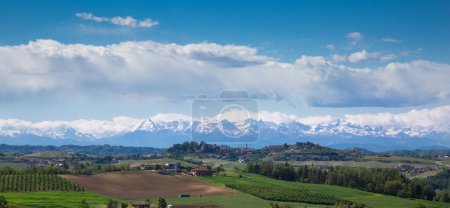 Piedmont: Astigiano countries and hills and Alpi mountants on background