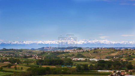 Piedmont: Astigiano countries and hills and Alpi mountants on background