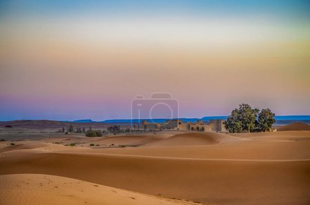 Photo for Sahara Desert sand dunes background. Popular travel destination, Erg Chebbi, Sahara Desert, Morocco.Erg Chebbi - Royalty Free Image