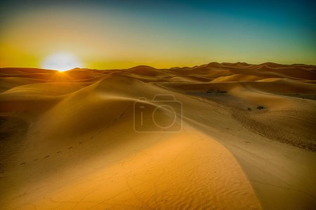 Photo for Sahara Desert sand dunes background. Popular travel destination, Erg Chebbi, Sahara Desert, Morocco.Erg Chebbi - Royalty Free Image