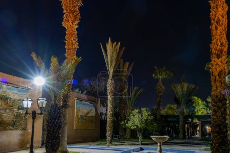 Ouarzazate Morocco. Beautiful city in the atlas mountains of Morocco. Karam Palace Hotel at night
