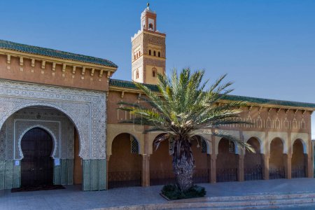 Ouarzazate. Morocco. Mosque on the Avenue Mohammed V in Ouarzazate. Main street in central Ouarzazate